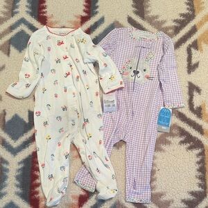 Carter's White Floral and Purple Gingham Footies